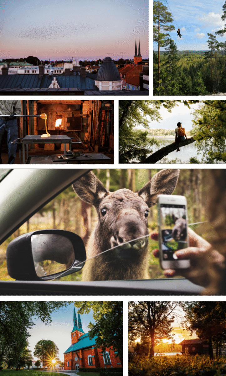 Bildcollage über schwedische Sehenswürdigkeiten in der Nähe des Hotels Toftastrand.